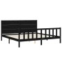 Bed frame with black solid wood headboard 200x200 cm by vidaXL, Beds and slatted bases - Ref: Foro24-3192775, Price: 218,36 €...