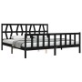 Double bed frame with black solid wood headboard by vidaXL, Beds and slatted bases - Ref: Foro24-3192510, Price: 196,99 €, Di...