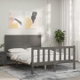 Double bed frame with gray solid wood headboard by vidaXL, Beds and slatted bases - Ref: Foro24-3192723, Price: 162,99 €, Dis...