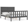 Double bed frame with gray solid wood headboard by vidaXL, Beds and slatted bases - Ref: Foro24-3192723, Price: 162,99 €, Dis...