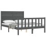 Double bed frame with gray solid wood headboard by vidaXL, Beds and slatted bases - Ref: Foro24-3192723, Price: 162,99 €, Dis...