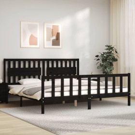 Bed frame with black solid wood headboard 200x200 cm by vidaXL, Beds and slatted bases - Ref: Foro24-3192450, Price: 214,33 €...