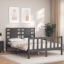 Gray solid wood bed frame with headboard 140x190 cm by vidaXL, Beds and slatted bases - Ref: Foro24-3192798, Price: 149,12 €,...