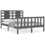 Gray solid wood bed frame with headboard 140x190 cm by vidaXL, Beds and slatted bases - Ref: Foro24-3192798, Price: 149,12 €,...