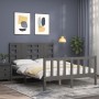 Gray solid wood bed frame with headboard 140x190 cm by vidaXL, Beds and slatted bases - Ref: Foro24-3192798, Price: 149,12 €,...