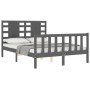 Gray solid wood bed frame with headboard 140x190 cm by vidaXL, Beds and slatted bases - Ref: Foro24-3192798, Price: 149,12 €,...