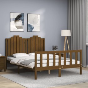 Honey brown solid wood bed frame and headboard 140x200 cm by vidaXL, Beds and slatted bases - Ref: Foro24-3192299, Price: 171...