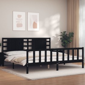 Double bed frame with black solid wood headboard by vidaXL, Beds and slatted bases - Ref: Foro24-3192835, Price: 206,64 €, Di...