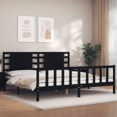 Double bed frame with black solid wood headboard by vidaXL, Beds and slatted bases - Ref: Foro24-3192835, Price: 207,99 €, Di...