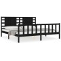 Double bed frame with black solid wood headboard by vidaXL, Beds and slatted bases - Ref: Foro24-3192835, Price: 207,99 €, Di...