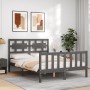 Gray solid wood bed frame with headboard 140x190 cm by vidaXL, Beds and slatted bases - Ref: Foro24-3192538, Price: 145,99 €,...