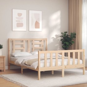 Double bed frame with solid wood headboard by vidaXL, Beds and slatted bases - Ref: Foro24-3192851, Price: 112,99 €, Discount: %