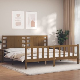 Honey brown solid wood bed frame with headboard by vidaXL, Beds and slatted bases - Ref: Foro24-3192834, Price: 184,99 €, Dis...