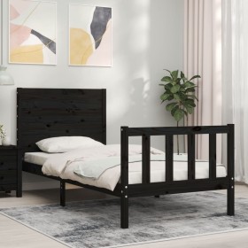 Black solid wood bed frame with headboard by vidaXL, Beds and slatted bases - Ref: Foro24-3192720, Price: 133,99 €, Discount: %