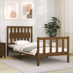 Honey brown solid wood bed frame with headboard 90x200cm by vidaXL, Beds and slatted bases - Ref: Foro24-3192414, Price: 122,...