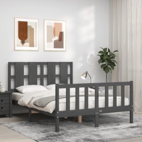 Double bed frame with gray solid wood headboard by vidaXL, Beds and slatted bases - Ref: Foro24-3192203, Price: 166,16 €, Dis...