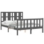 Double bed frame with gray solid wood headboard by vidaXL, Beds and slatted bases - Ref: Foro24-3192203, Price: 166,99 €, Dis...