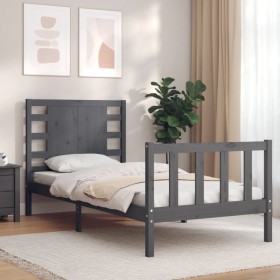 Gray solid wood bed frame with headboard 90x200 cm by vidaXL, Beds and slatted bases - Ref: Foro24-3192803, Price: 118,99 €, ...