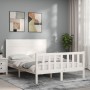 White solid wood bed frame with headboard 140x200 cm by vidaXL, Beds and slatted bases - Ref: Foro24-3192752, Price: 202,59 €...