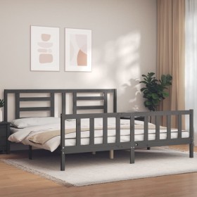 Double bed frame with gray solid wood headboard by vidaXL, Beds and slatted bases - Ref: Foro24-3192898, Price: 174,99 €, Dis...