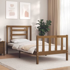 Honey brown solid wood bed frame with headboard by vidaXL, Beds and slatted bases - Ref: Foro24-3192844, Price: 106,99 €, Dis...