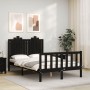 Estructura cama de matrimonio con cabecero madera maciza negra de vidaXL, Camas y somieres - Ref: Foro24-3192270, Precio: 174...