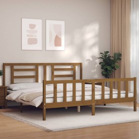 Honey brown solid wood bed frame and headboard 200x200 cm by vidaXL, Beds and slatted bases - Ref: Foro24-3192904, Price: 165...