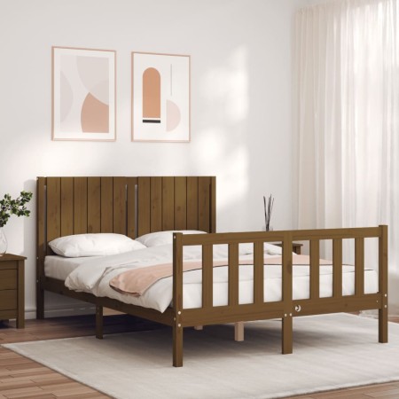 Honey brown solid wood bed frame and headboard 140x200 cm by vidaXL, Beds and slatted bases - Ref: Foro24-3192949, Price: 160...