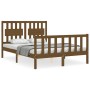 Double bed frame with honey brown wooden headboard by vidaXL, Beds and slatted bases - Ref: Foro24-3192399, Price: 139,79 €, ...