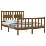 Double bed frame with honey brown wooden headboard by vidaXL, Beds and slatted bases - Ref: Foro24-3192399, Price: 139,79 €, ...