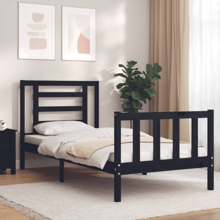 Single bed frame with black solid wood headboard by vidaXL, Beds and slatted bases - Ref: Foro24-3192845, Price: 127,99 €, Di...