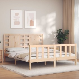 Double bed frame with solid wood headboard by vidaXL, Beds and slatted bases - Ref: Foro24-3192821, Price: 146,99 €, Discount: %