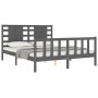 Double bed frame with gray solid wood headboard by vidaXL, Beds and slatted bases - Ref: Foro24-3192823, Price: 174,91 €, Dis...