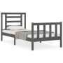 Gray solid wood bed frame with headboard 100x200 cm by vidaXL, Beds and slatted bases - Ref: Foro24-3192873, Price: 113,09 €,...