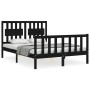 Bed frame with black solid wood headboard 140x200 cm by vidaXL, Beds and slatted bases - Ref: Foro24-3192430, Price: 199,19 €...