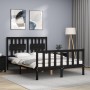 Bed frame with black solid wood headboard 140x200 cm by vidaXL, Beds and slatted bases - Ref: Foro24-3192430, Price: 199,19 €...