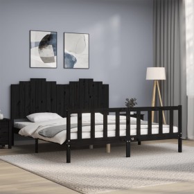 Estructura de cama con cabecero madera maciza negro 180x200 cm de vidaXL, Camas y somieres - Ref: Foro24-3192315, Precio: 221...