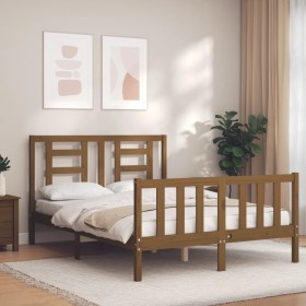 Honey brown solid wood bed frame and headboard 140x200 cm by vidaXL, Beds and slatted bases - Ref: Foro24-3192884, Price: 152...