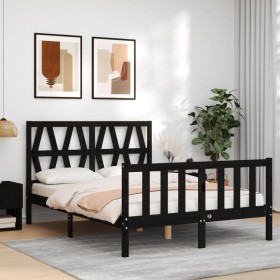 Bed frame with black solid wood headboard 120x200 cm by vidaXL, Beds and slatted bases - Ref: Foro24-3192490, Price: 173,36 €...