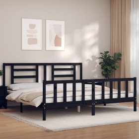 Bed frame with black solid wood headboard 200x200 cm by vidaXL, Beds and slatted bases - Ref: Foro24-3192905, Price: 204,99 €...