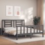 Gray solid wood bed frame with headboard 160x200 cm by vidaXL, Beds and slatted bases - Ref: Foro24-3192893, Price: 153,78 €,...