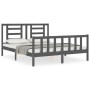 Gray solid wood bed frame with headboard 160x200 cm by vidaXL, Beds and slatted bases - Ref: Foro24-3192893, Price: 153,99 €,...