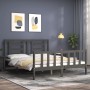 Gray solid wood bed frame with headboard 160x200 cm by vidaXL, Beds and slatted bases - Ref: Foro24-3192893, Price: 153,99 €,...