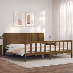 Honey brown solid wood bed frame and headboard 200x200 cm by vidaXL, Beds and slatted bases - Ref: Foro24-3192969, Price: 182...