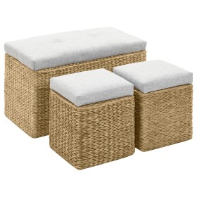 Bench with 2 gray seagrass ottomans by vidaXL, Benches for halls and storage - Ref: Foro24-246105, Price: 161,27 €, Discount: %