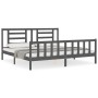 Gray solid wood bed frame with headboard 200x200 cm by vidaXL, Beds and slatted bases - Ref: Foro24-3192903, Price: 165,75 €,...