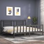 Gray solid wood bed frame with headboard 200x200 cm by vidaXL, Beds and slatted bases - Ref: Foro24-3192903, Price: 165,75 €,...