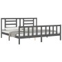 Gray solid wood bed frame with headboard 200x200 cm by vidaXL, Beds and slatted bases - Ref: Foro24-3192903, Price: 165,75 €,...