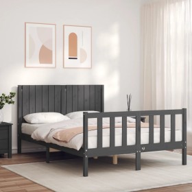 Gray solid wood bed frame with headboard 140x190 cm by vidaXL, Beds and slatted bases - Ref: Foro24-3192928, Price: 154,99 €,...