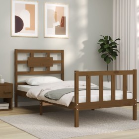 Honey brown solid wood bed frame and headboard 100x200 cm by vidaXL, Beds and slatted bases - Ref: Foro24-3192549, Price: 117...